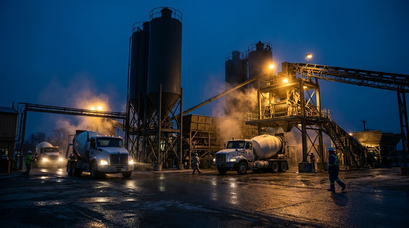 Concrete batch plant at blue hour