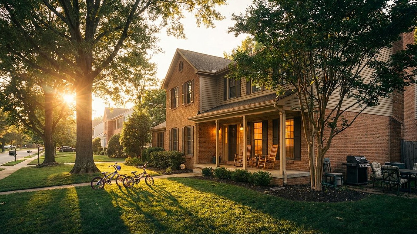 Family home in warm afternoon light